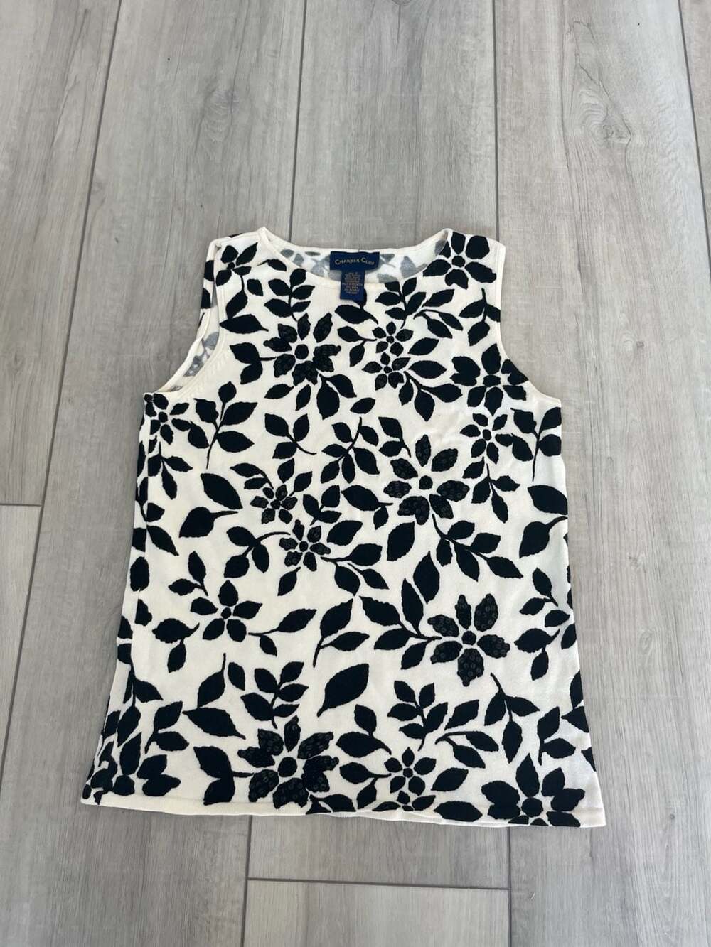 Charter Club Tank Top Size S Black Cream Floral Sequin Knit Sweater